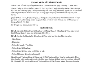 Quyết định 293/QĐ-UBND 2014 sáp nhập Phòng chuyên môn nghiệp vụ Sở Khoa học Công nghệ Yên Bái