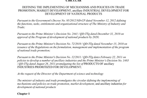 Circular No. 10/2014/TT-BCT policies on trade promotion market development ancillary industrial