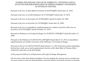 Circular No. 05/2014/TT-NHNN opening and use of indirectly- invested capital accounts Vietnam