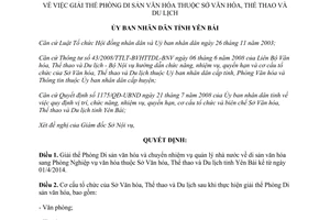 Quyết định 294/QĐ-UBND năm 2014 giải thể Phòng Di sản văn hóa Yên Bái