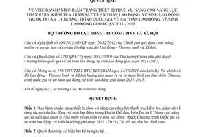 Quyết định 270/QĐ-LĐTBXH năm 2014 chuẩn trang thiết bị an toàn vệ sinh lao động 2011- 2015