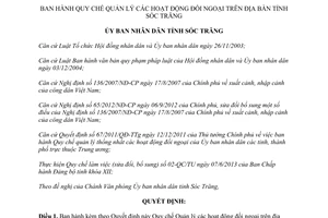 Quyết định 05/2014/QĐ-UBND Quy chế Quản lý hoạt động đối ngoại Sóc Trăng