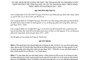 Quyết định số 216/QĐ-BNV phân bổ số lượng trí thức trẻ tham gia phát triển nông thôn miền núi 2014