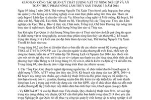 TB 1401/TB-BNN-VP ý kiến Thứ trưởng Nguyễn Thị Xuân Thu quản lý chất lượng vật tư NN ATTP 2014