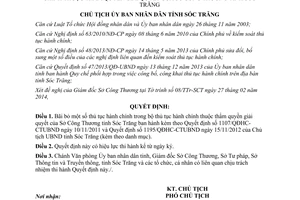 Quyết định 204/QĐHC-CTUBND 2014 bãi bỏ thủ tục hành chính Sở Công Thương Sóc Trăng