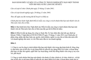 Nghị định 19/2014/NĐ-CP Điều lệ mẫu công ty trách nhiệm hữu hạn một thành viên Nhà nước chủ sở hữu