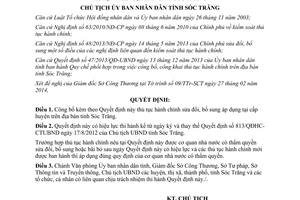 Quyết định 203/QĐHC-CTUBND 2014 thủ tục hành chính sửa đổi áp dụng tại cấp huyện Sóc Trăng