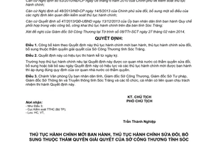 Quyết định 205/QĐHC-CTUBND 2014 thủ tục hành chính mới sửa đổi Sở Công Thương Sóc Trăng