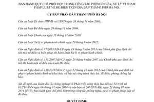 Quyết định 14/2014/QĐ-UBND năm 2014 phối hợp phòng ngừa xử lý vi phạm pháp luật đê điều Hà Nội
