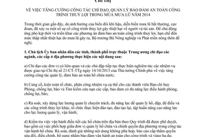 Chỉ thị 910/CT-BNN-TCTL bảo đảm an toàn công trình thủy lợi trong mùa mưa lũ