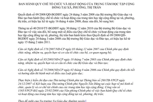 Văn bản hợp nhất 10/VBHN-BGDĐT năm 2014 Quy chế tổ chức hoạt động trung tâm học tập cộng đồng