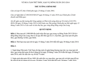 Quyết định 373a/QĐ-TTg mua tạm trữ thóc gạo vụ Đông Xuân 2013-2014