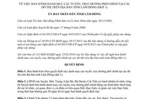 Quyết định 549/QĐ-UBND năm 2014 danh mục tuyến trục đường phố chính đô thị Lâm Đồng đợt 1