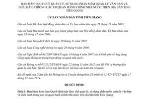 Quyết định 03/2014/QĐ-UBND phần mềm quản lý văn bản điều hành cơ quan hành chính Tiền Giang