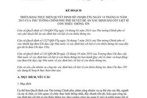 Kế hoạch 12/KH-BCĐ150 2014 thực hiện 150/QĐ-TTg xác định hài cốt liệt sĩ còn thiếu thông tin