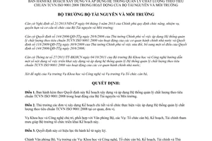 Quyết định 367/QĐ-BTNMT 2014 áp dụng Hệ thống quản lý chất lượng TCVN ISO 9001:2008 BTNMT