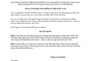 Quyết định 273/QĐ-BHXH năm 2014 Chương trình hành động Bảo hiểm xã hội Việt Nam theo Nghị quyết 01