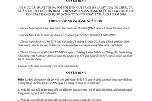Quyết định 497/QĐ-NHNN năm 2014 lãi suất gửi đô la mỹ tổ chức tín dụng nước ngoài 06/2014/TT-NHNN