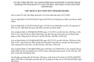 Quyết định 618/QĐ-UBND 2014 công bố thủ tục hành chính Sở Văn hóa Thể thao Du lịch Khánh Hòa