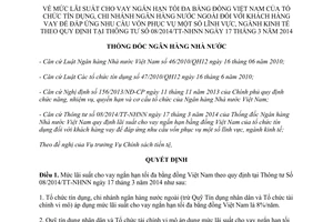 Quyết định 499/QĐ-NHNN năm 2014 lãi suất tối đa tổ chức tín dụng nước ngoài 08/2014/TT-NHNN