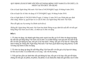 Thông tư 07/2014/TT-NHNN lãi suất đối tiền gửi bằng đồng Việt Nam tổ chức cá nhân tại tổ chức tín dụng