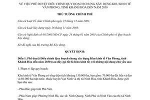 Quyết định 380/QĐ-TTg năm 2014 điều chỉnh xây dựng Khu kinh tế Vân Phong Khánh Hòa đến 2030