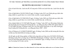 Quyết định 937/QĐ-BGDĐT năm 2014 thành lập Trường Cao đẳng Kinh tế Công nghệ thực phẩm