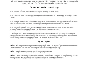 Quyết định 443/QĐ-UBND 2014 bổ sung văn bản Chương trình xây dựng Quyết định Chỉ thị Bắc Kạn