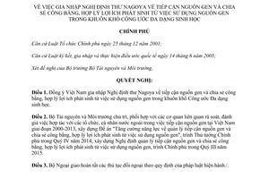 Nghị quyết 17/NQ-CP gia nhập Nghị định thư Nagoya về tiếp cận nguồn gen 2014