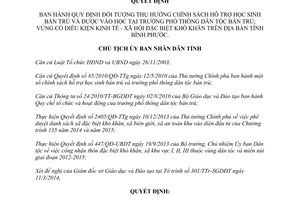 Quyết định 526/QĐ-UBND 2014 hỗ trợ học sinh bán trú trường phổ thông dân tộc bán trú Bình Phước