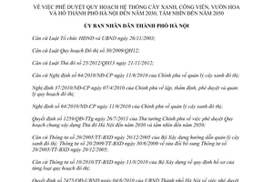 Quyết định 1495/QĐ-UBND năm 2014 hệ thống cây xanh công viên vườn hoa hồ Hà Nội