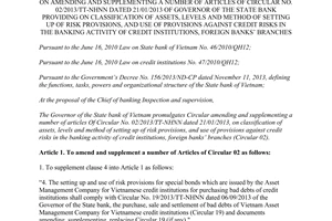 Circular No. 09/2014/TT-NHNN amending Circular No. 02/2013/TT-NHNN on classification of assets