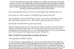 Thông tư 09/2014/TT-NHNN sửa đổi 02/2013/TT-NHNN phân loại tài sản có trích lập dự phòng rủi ro