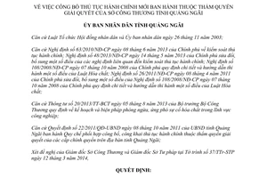 Quyết định 70/QĐ-UBND thủ tục hành chính thuộc thẩm quyền giải quyết sở công thương Quảng Ngãi 2014