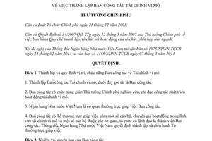 Quyết định 381/QĐ-TTg năm 2014 thành lập Ban công tác Tài chính vi mô