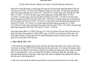 Hướng dẫn 16/HD-CĐ tuyên truyền kỷ niệm các ngày lễ lớn 2014 Công đoàn Bộ Tài chính