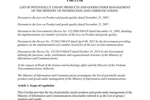 Circular No. 05/2014/TT-BTTTT list of potentially unsafe products and goods