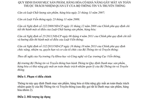 Thông tư 05/2014/TT-BTTTT Danh mục sản phẩm hàng hóa khả năng gây mất an toàn