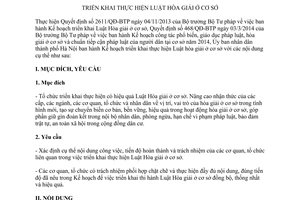 Kế hoạch 62/KH-UBND triển khai thực hiện Luật Hòa giải ở cơ sở Hà Nội 2014