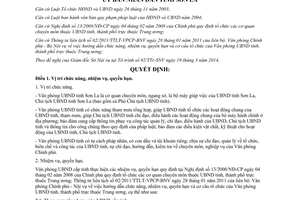 Quyết định 03/2014/QĐ-UBND chức năng nhiệm vụ quyền hạn cơ cấu Văn phòng Ủy ban Sơn La