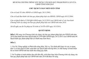 Quyết định 544/QĐ-UBND 2014 bổ sung Chương trình xây dựng văn bản quy phạm pháp luật Bình Phước