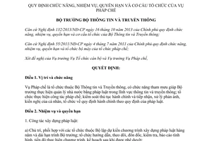 Quyết định 280/QĐ-BTTTT 2014 nhiệm vụ quyền hạn cơ cấu tổ chức Vụ Pháp chế