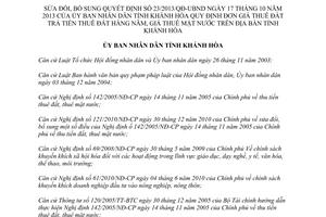 Quyết định 11/2014/QĐ-UBND sửa đổi 23/2013/QĐ-UBND tiền thuê đất thuê mặt nước Khánh Hòa