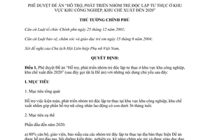 Quyết định 404/QĐ-TTg Hỗ trợ phát triển nhóm trẻ độc lập tư thục khu công nghiệp chế xuất đến 2020