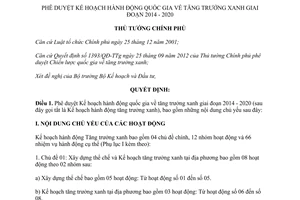 Quyết định 403/QĐ-TTg năm 2014 Kế hoạch hành động quốc gia tăng trưởng xanh giai đoạn 2014-2020