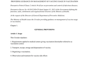 Circular No. 12/2014/TT-BYT guidance on management of vaccine usage in vaccination