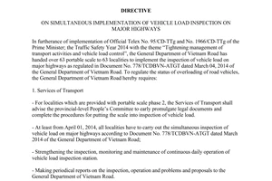 Directive No.1095/CT-TCDBVN 2014 implementation of vehicle load inspection on major highways