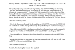 Chỉ thị 1095/CT-TCĐBVN năm 2014 kiểm tra tải trọng xe trên quốc lộ trọng điểm