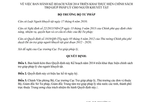 Quyết định 640/QĐ-BTP 2014 trợ giúp pháp lý người khuyết tật