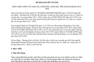Kế hoạch 412/KHLN-LĐTBXH-GD&ĐT 2014 bảo vệ chăm sóc giáo dục trẻ em 2014 2020 Quảng Ninh
